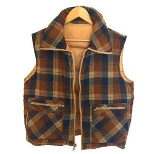 RARE Vintage 70s Plaid Wool Reversible Down Feather Puffer Vest Unisex